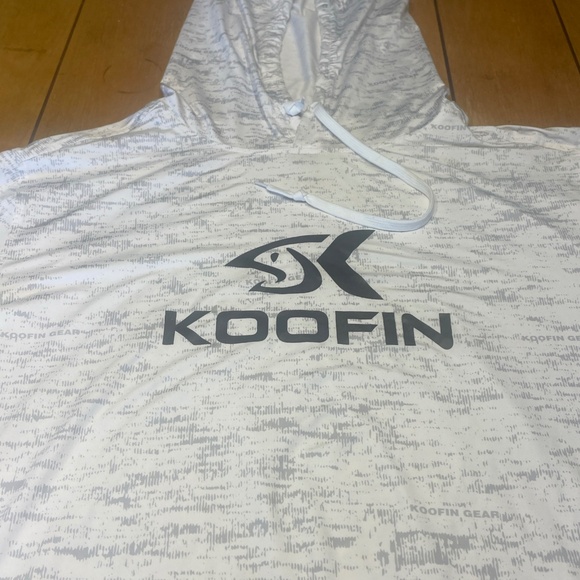 Koofin Performance Hooded Fishing Shirt Size Large White and Gray Long Sleeve - Picture 1 of 15